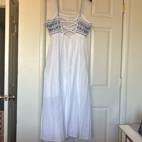 Pinkblush Navy Blue Floral Embroidered Lace-Up Back Maternity Maxi Dress - Picture 3 of 9